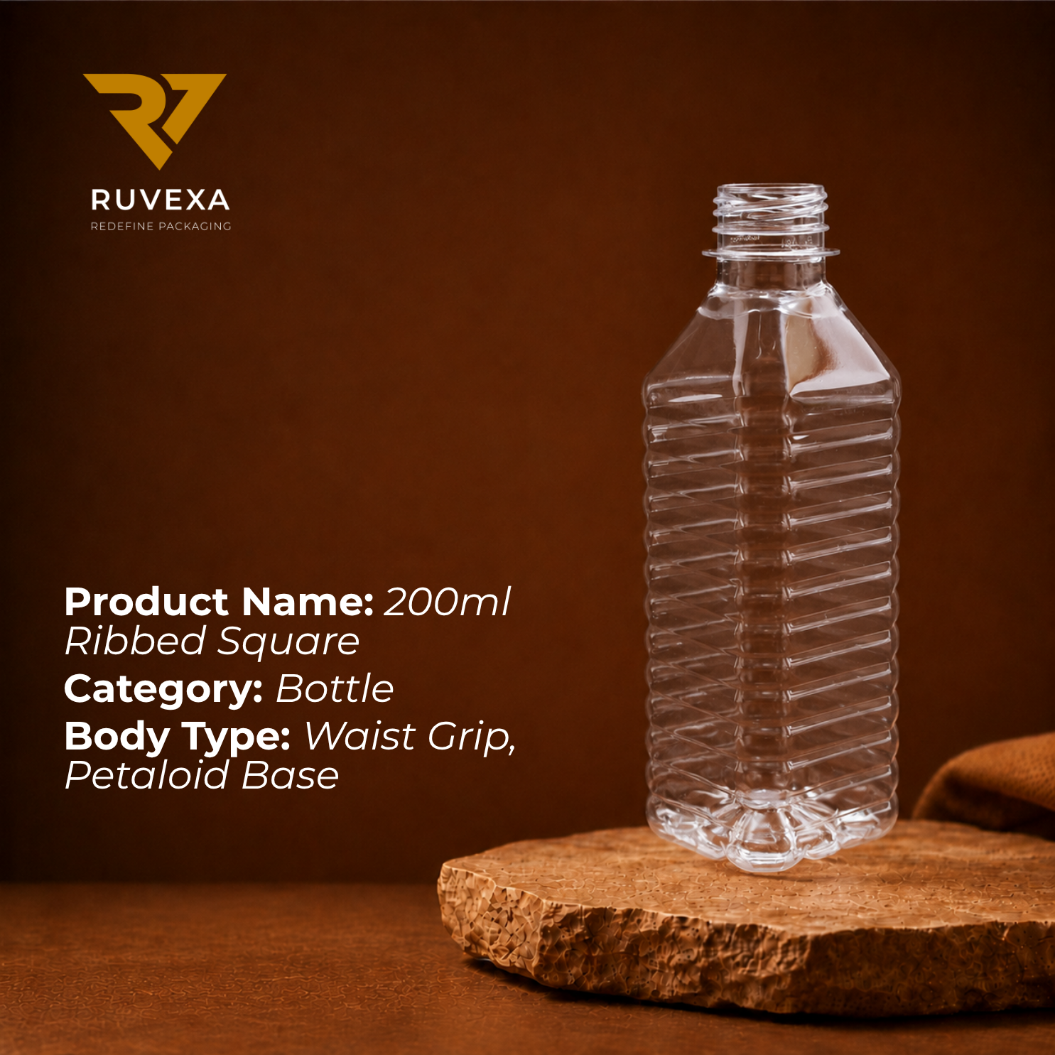 Ruvexa 200 ml Ribbed Square Bottle